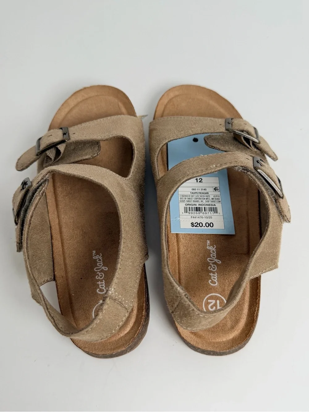 Cat & Jack Beige Suede Double-Buckle Kids Sandals 075
